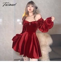 Tavimart France Vintage Party Mini Dresses Women Winter Black Gothic Sexy Elegant Dresses Red Velvet Korean Style Dress for New Year MODEL SHOW DETAILS SHOW Dress For New Year, Party Mini Dresses, Korean Style Dress, France Vintage, Red Velvet Dress, Korean Fashion Dress, Dresses Red, Vintage Party, Dresses Women