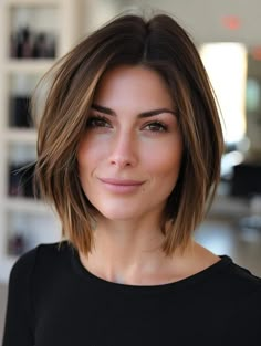 Tomboy Cut, Haircut Guide, Layers Bangs, Short Layered Bob, Blonde Hair Transformations, Chin Length, Peach Hair, Brunette Hair With Highlights