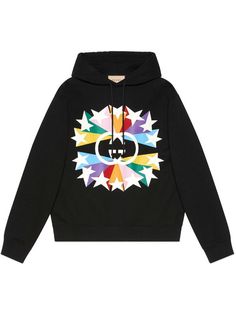 Gucci Interlocking G graphic-print Hoodie - Farfetch Underground Clothing, Jeans And Hoodie, Star Burst, G Logo, Mens Designer Fashion, Printed Drawstring