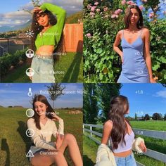 four different pictures of women in the same outfit