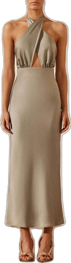 Sleek Solid Midi Slip Dress, Chic Midi Halter Dress, Chic Solid Color Midi-length Halter Dress, Chic Solid Color Midi Halter Dress, Chic Solid Halter Midi Dress, Shona Joy, Halter Midi Dress, Silk Touch, Slim Fit Top