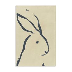 a drawing of a rabbit in black and white on a beige background with blue ink