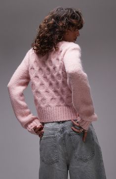 A chunky cable stitch and wide ribbing elevate this solid crewneck sweater knit with a touch of wool. 20" length (size Small) Crewneck Long sleeves Ribbed cuffs and hem 75% polyester, 18% nylon, 6% wool, 1% elastane Machine wash, dry flat Imported Blush Pink Sweater, Cable Stitch, Pink Outfits, Sweater Knit, Crewneck Sweater, Pink Sweater, Jumpers And Cardigans, Crew Neck Sweater, Cable Knit