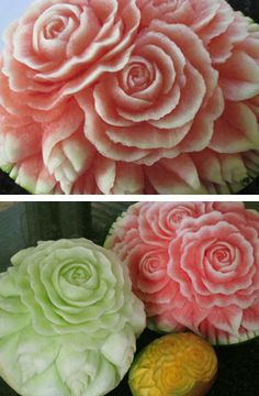 three different types of flowers are shown in this collage, one is pink and the other is green