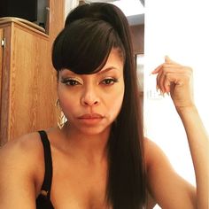 Taraji P. Henson Essence Cover | HelloBeautiful Weave Ponytails With Bangs, Ponytails Hairstyles, Invisible Ponytail, Lovely Hairstyles, Bangs Ponytail, Honey Bun, Cute Ponytails