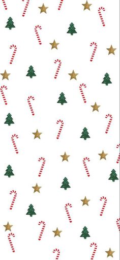 an image of christmas candy canes and trees on white background with red and gold stars