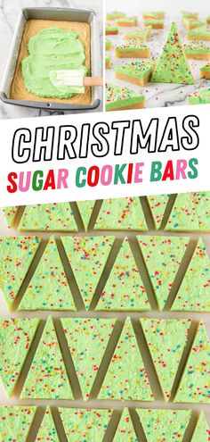 christmas sugar cookie bars with green frosting and sprinkles