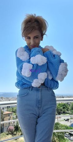 This Handmade Cloud Embroidered Pattern is a great choice to add to your street style. While drawing attention with its white tones with its 3D Knit design, it helps you with its generous size that protects you from weather conditions. Its thick and stylish texture adds a magnificent atmosphere to your clothing style. An ideal product for women! *Handmade cardigan designed for women. * Cloud motif cardigan; It provides a pleasant experience to its users by offering a light and comfortable clothi Blue Crew Neck Knitted Outerwear, Light Blue Knitted Long Sleeve Cardigan, Light Blue Knitted Long Sleeve Outerwear, Cozy Blue Crew Neck Cardigan, Light Blue Long Sleeve Winter Cardigan, Blue Crew Neck Cardigan For Winter, Cozy Blue Long Sleeve Cardigan, Blue Cozy Knitted Cardigan, Cozy Blue Knitted Cardigan