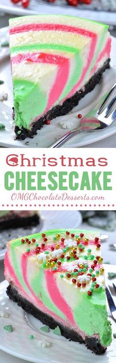 a slice of christmas cheesecake on a plate