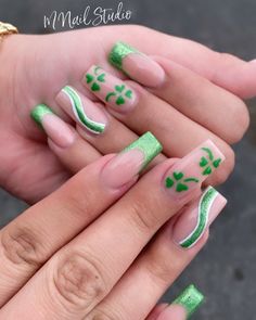 St Patrick’s Day Nails Coffin, Nails For Saint Patricks Day, Green St Pattys Nails, At Pattys Nails, Short Saint Patricks Day Nails, Simple Saint Patricks Day Nails Gel, Saint Patrick Nail Design, Saint Patrick’s Day Nails Simple, Paddy’s Day Nails