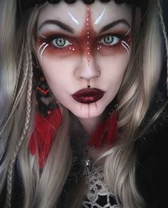 Warrior Makeup, Viking Makeup, Witchy Makeup, Dragon Makeup, Witch Makeup, Rave Makeup, Halloween Makeup Inspiration, Red Makeup, Fairy Makeup