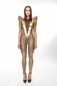 V Catsuit Gold Holographic Bodysuit Aerial Costume | Etsy Holographic Bodysuit, Superhero Dress, Silver Bodysuit, Spandex Catsuit, Aerial Costume, Circus Costume, Womens Jumpsuits, Dance Outfits, Catsuit