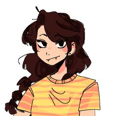 a drawing of a girl with brown hair and braids on her head, wearing a yellow shirt