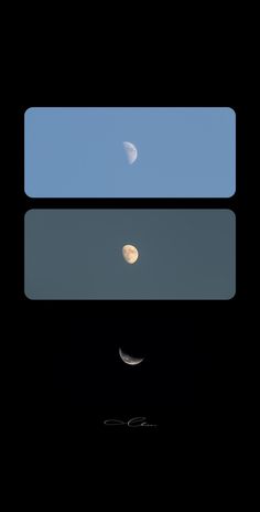 the moon is seen through three different windows