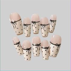 Polka Dot Nail Tips, Nail Art School, Cute Nail Designs Coquette, Polka Dot Nails French Tip, Cute French Tip Designs, Beginner Nails Design, Press On Nails Design Ideas, French Tip Bow Nails, Classy Nails Aesthetic