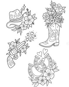 cowboy boots and flowers coloring pages