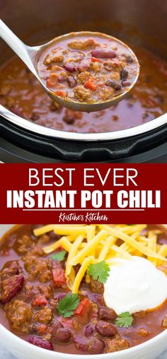 the best ever instant pot chili recipe in a slow cooker is ready to be eaten