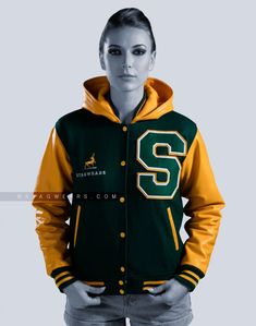 Custom Hooded Letterman Jacket | Letterman Jackets for Women Custom Varsity Jackets, Leather Hoodie, Varsity Hoodie, Letterman Jackets, Letterman Jacket, Leather Sleeve, Jacket Buttons, Top Selling, Fashion Classy