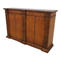 a wooden cabinet with two doors and three drawers