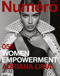 the cover of numero magazine featuring a woman in black and white