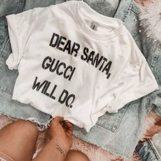 Dear Santa... 100% Cotton Oversized Fit Crop Top White Tee With Black Lettering. Christian Apparel Teepublic, Cute New Year Shirts, Luxe Swimwear, Lace Up T Shirt, Luxe Clothing, Workout Crop Top, Hooded Shirt, Womens Tie, Chic Accessories