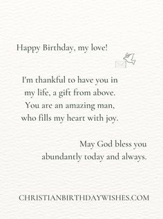 a white card with the words happy birthday, my love i'm thank to have you