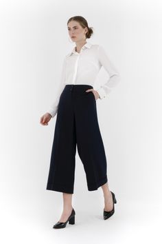 Navy Dress Pants for Women Wide Leg High Waist Cropped Pants G-Line Dress Pants For Women, Women High Waist Pants, Navy Dress Pants, Smart Casual Style, Wide Leg Dress Pants, Simple Addition, Casual Styles, Travel Office, Wide Leg Cropped Pants