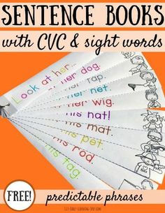 four sight words with the title sentence books with cvc and sight words on them