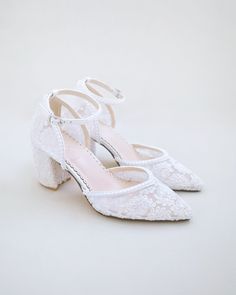 White Bridal Lace Block Heel with Mini Pearls Comfortable Bridal Shoes, Shoes For Brides, Lace Wedding Shoes, Lace Bridal Shoes, Bridal Shoes Low Heel, Wedding Shoes Low Heel, Bridal Flats, Wedding Shoes Lace, Bridal Shoes Flats