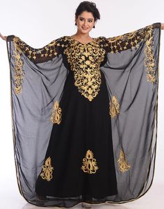 Chic Black Georgette Hand Zari Embroidery Farasha Farasha, Golden, Georgette, Handmade, Black, Black, Kaftans, XS, S, M, L, XL, 2XL, 3XL, 4XL, 5XL, 6XL, 7XL:Arabic Attire Kaftan Gown, Zari Embroidery, Moroccan Kaftan, Lehenga Style, Islamic Dress, Muslim Outfits, Salwar Kameez Designs, Islamic Clothing, Zari Work