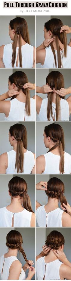 updos for girls with long hair -- easy hairstyle tutorials for prom/wedding/etc!! Hair Pull, Braided Chignon, Chignon Hair, Braid Hairstyle, Step By Step Hairstyles, A Ponytail, Hair Tutorials Easy, Penteado Cabelo Curto, Short Hairstyle