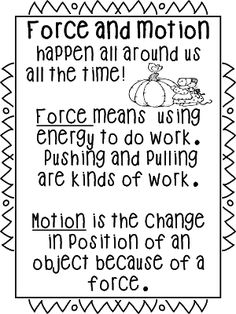 the force and motion worksheet is shown in black and white with an orange pumpkin