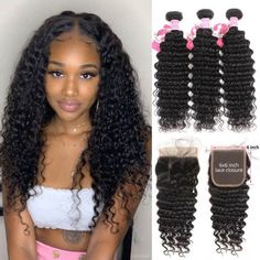 Cheap Virgin Human Hair Weave Bundles Deals With Closure For Sale -Alipearl Hair Deep Wave Sew In, Curly Sew In Weave, Deep Wave Weave, Curly Sew In, Hair Extensions For Black Women, Extensions For Black Women, Middle Hair, Indian Hair Extensions, Brazilian Hair Extensions