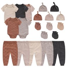 PRICES MAY VARY. Package：This unisex sets all the clothes and accessories you need for a new born baby boy girl.It includes 5 short sleeve bodysuits,5 pack of pants,5 hats,5 pairs of mitten Material：This baby bodysuits set is made of 100% Cotton.Very comfortable fabric,soft texture,preferred material,good elasticity,with no harm to your baby's skin Mix outfits：This cute new born clothes set is perfect for Four Seasons,The hats and mittens are a great way to keep your child warm no matter what the temperature is outside,and you'll have multiple options to create mix adorable outfits Occasion：Suitable for Playwear,home wear,outdoor,baby photo,party or any occasions Choice：This baby bodysuits Sets is the perfect choice for new parents who want their baby to be both comfortable and stylish 1 S New Born Clothes, Mama Cloth, Outdoor Baby, Fashionable Baby Clothes, Newborn Outfit, Short Sleeve Bodysuit, Baby Essentials, Newborn Outfits, Unisex Baby