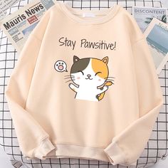 Stay Pawsitive, Life Is Simple, Kawaii Sweatshirt, Chat Kawaii, Computer Humor, Cat Sweater, Cat Themed Gifts, Knitted Cat