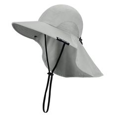 a white hat with a black string attached to the brimmed sun visor