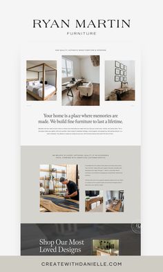 the website design for ryan martin furniture, which is designed to look like it has been made