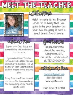 Meet The Teacher Newsletter, Preschool Forms, Classroom Prep, Fun Team Building Activities, Classroom Meetings, Blends Activities, Back To School Worksheets, Meet The Teacher Template, All About Me Preschool