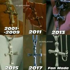 three different types of cross necklaces with the year 2011 - 2013 written on them