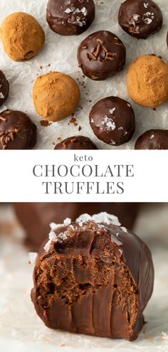 chocolate truffles with coconut on top and the words keto chocolate truffles above them