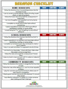 a printable behavior checklist for homes