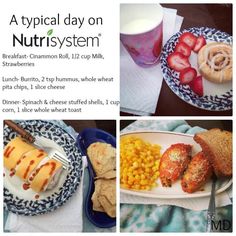 an advertisement for nutrisystm with pictures of food and drinks