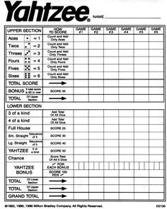 the yahtze score sheet is shown in black and white, with an arrow pointing to