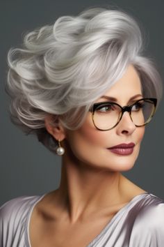 Glasses For Gray Haired Women, Short Elegant Hair, Hairstyles For Over 60 Older Women, 60 Year Old Hairstyles Short, Timeless Hairstyles, Sophisticated Hairstyles, Black Frames