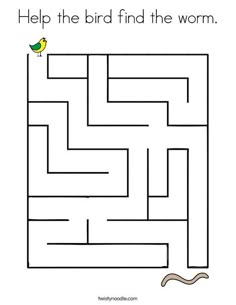 a maze with a bird on it and the words help the bird find the worm