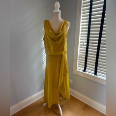 Golden Yellow Satin Just Taylor Summer Dress. Very Breathable And Comfortable Material. Never Worn! New Condition. No Zipper Or Buttons. Slip On Dress. Yellow Draped Dress For Spring, Yellow Fitted Draped Dress, Yellow Draped Fitted Dress, Slip On Dress, Yellow Satin, 16 Dresses, Size 16 Dresses, Golden Yellow, Gold Yellow