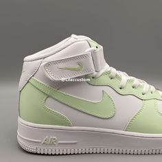 Experience the ultimate combination of style and comfort with our Nike Air Force 1 Light Green Custom. Crafted with precision and expertise, our custom design features a light green colorway that will elevate any outfit. Embrace the iconic Nike brand while feeling light on your feet. ★ Brand new with box ★ Each pair is unique and one of a kind ★ Each pair is personally handmade, painted with high quality Angelus. ★ Leather acrylic paint. Topped with a clear coat for extra protection. ★ Available Green Leather Nike Air Force 1 Sporty Shoes, Green Leather Nike Air Force 1 For Sports, Classic Green Custom Sneakers For Streetwear, Green Leather Mid-top Custom Sneakers, Green High-top Nike Air Force 1 With Branded Insole, Green Leather Nike Air Force 1 With Round Toe, Sporty Green Custom Sneakers Fade-resistant, Sporty Green Custom Fade-resistant Sneakers, Green Fade-resistant Custom Sneakers For Sports