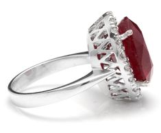 13.30 Carats Impressive Natural Red Ruby and Diamond 14K White Gold Ring Suggested Replacement Value: $5,600.00 Total Red Ruby Weight is: Approx. 12.50 Carats (Lead Glass Filled) Ruby Measures: Approx. 14.03 x 12.00mm Natural Round Diamonds Weight: Approx. 0.80 Carats (color G-H / Clarity SI1-2) Ring total weight: Approx. 8.2 grams Disclaimer: all weights, measurements and colors are approximate and may vary slightly from the listed dimensions or as seen in the image. All pictures are magnified Emerald Cut Aquamarine Ring, Lead Glass, Emerald Cut Rings, Etsy Gold Ring, Red Band, Aquamarine Rings, Leaded Glass, Red Ruby, 14k White Gold Ring