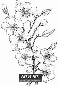 a black and white drawing of flowers with the words, artus art free download