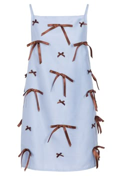 We absolutely adore our pastel blue dupioni mini dress. From our latest collection inspired by retro catalogue fashion, it features a flattering A-line silhouette and is hand-embellished in brown bows. It is fully lined and has a back concealed zip. Choose your usual size. Those with curvier hips may wish to choose the next size up. Please allow 21 business days from purchase for us to ship, as this dress is made to order. Made in England. We will email you after your purchase in order to confir Curvy Hips, Fashion Catalogue, Vintage Style Dresses, Blue Mini Dress, 가을 패션, Looks Vintage, Pastel Blue, How To Make Bows, Brandy